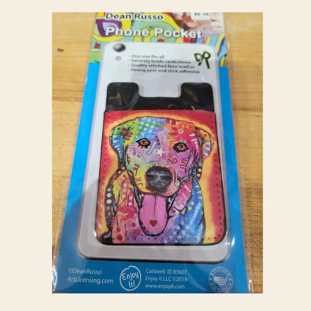 Enjoy It LLC, Labrador Phone Pocket by Dean Russo – Stick-On Card Holder – New